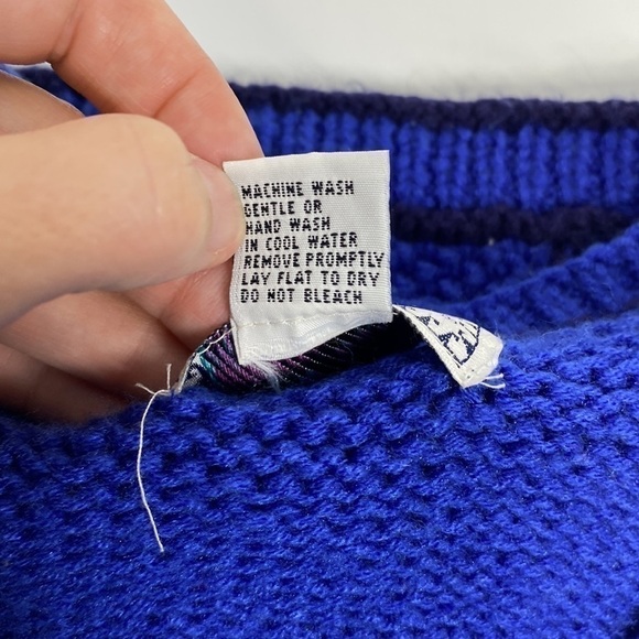 Vintage Gina Peters Blue Knit Button Down Cross Cardigan Sweater Size Medium - Picture 4 of 4